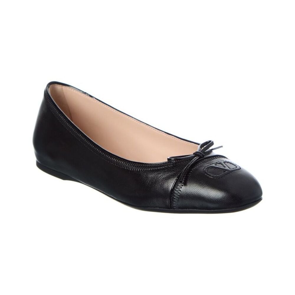 Valentino Vlogo Signature Leather Ballerina Flat, Black